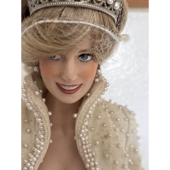 Princess Diana Porcelain Doll In Pearl Embellished Evening Gown W/ Tiara & Stand - Picture 15 of 16